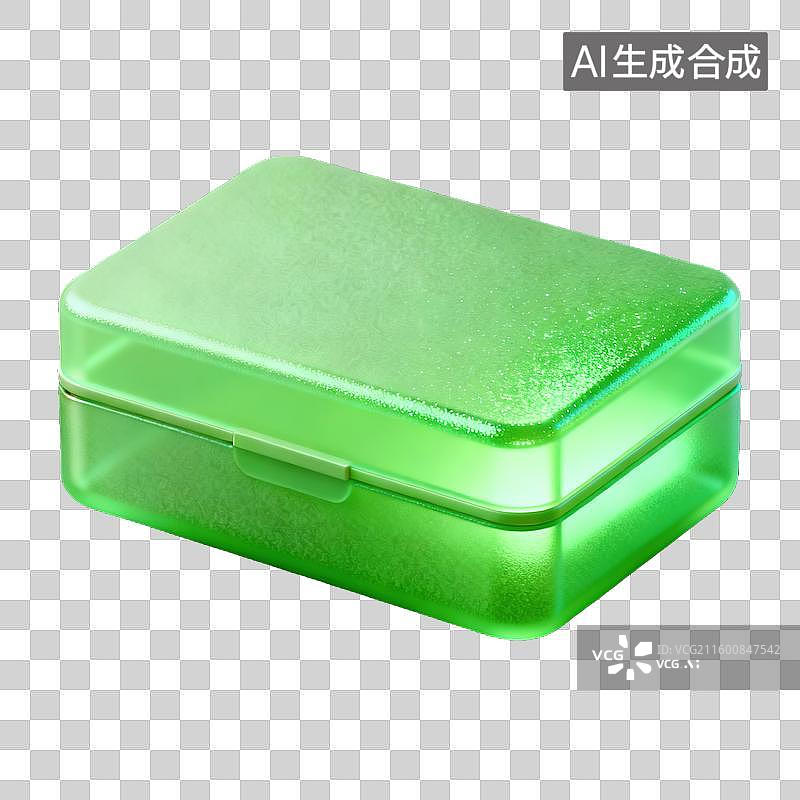 【AI数字艺术】一个绿色名片盒文具与办公用品半透明珠光磨砂质感商业抽象3D轻拟物风格插画元素图片素材
