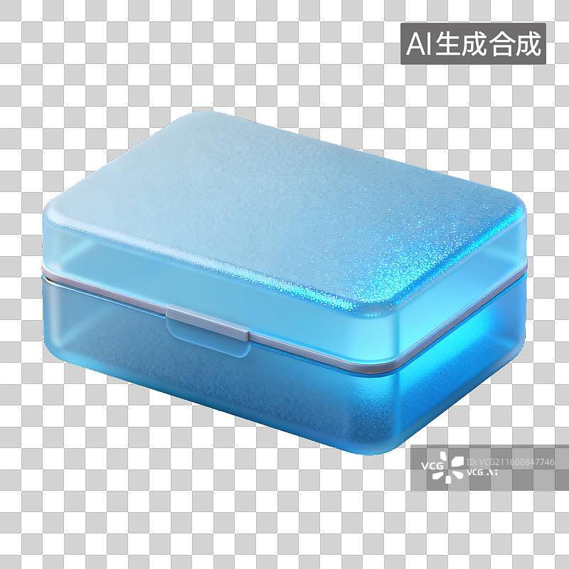 【AI数字艺术】一个蓝色名片盒文具与办公用品半透明珠光磨砂质感商业抽象3D轻拟物风格插画元素图片素材