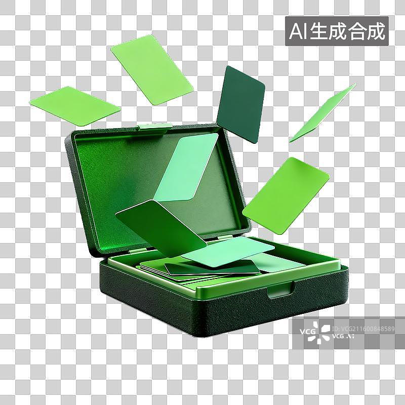 【AI数字艺术】一个半开状态的名片盒飞出很多名片半透明珠光磨砂质感商业3D轻拟物风格插画透明元素设计图片素材