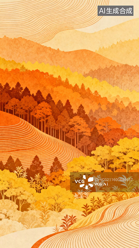 【AI数字艺术】山林秋色插画图片素材