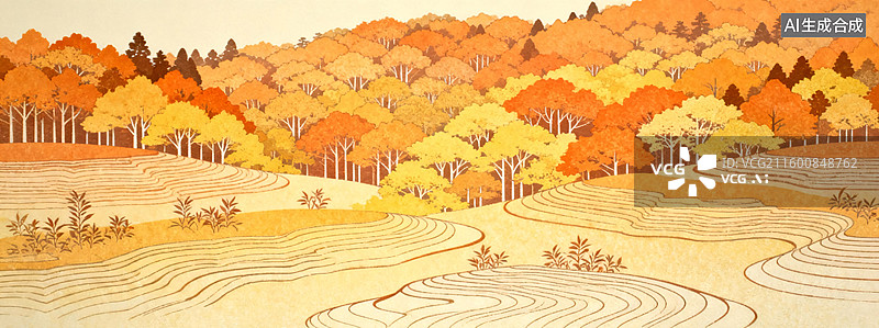 【AI数字艺术】山林秋色插画图片素材