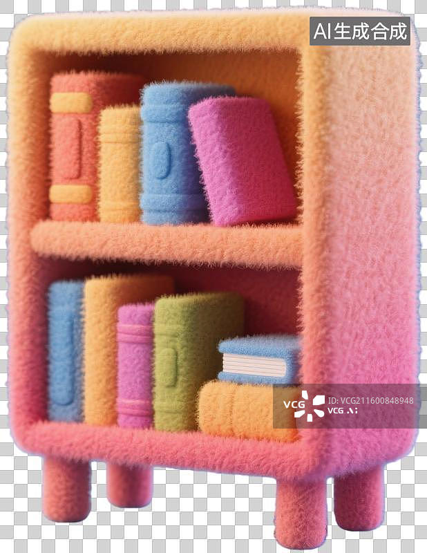 【AI数字艺术】毛绒书架和彩色书籍图片素材