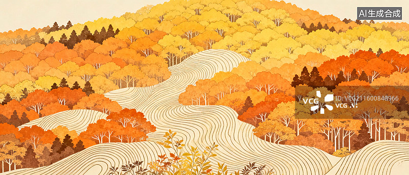 【AI数字艺术】山林秋色插画图片素材