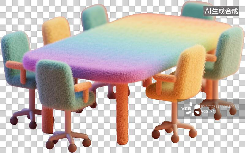 【AI数字艺术】彩色毛绒桌椅组合图片素材