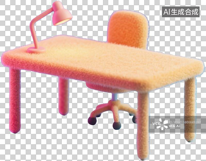 【AI数字艺术】毛绒桌椅和台灯组合图片素材