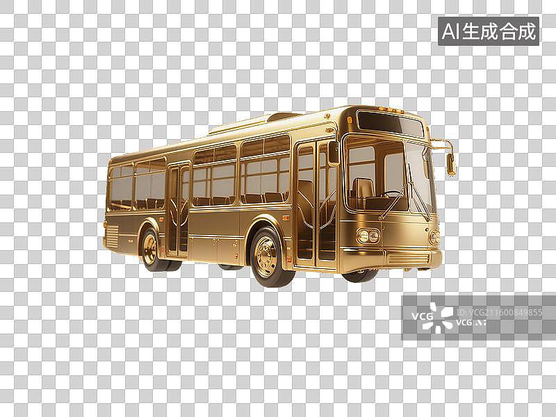 【AI数字艺术】3D渲染免抠图形元素金色金属旅行出行交通工具大巴公交车图片素材