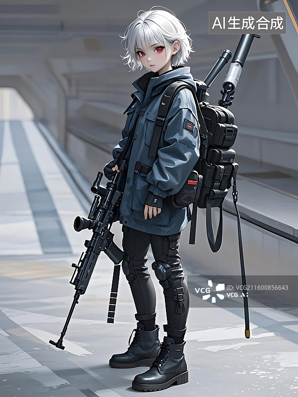 【AI数字艺术】冷酷女战士机械枪图片素材