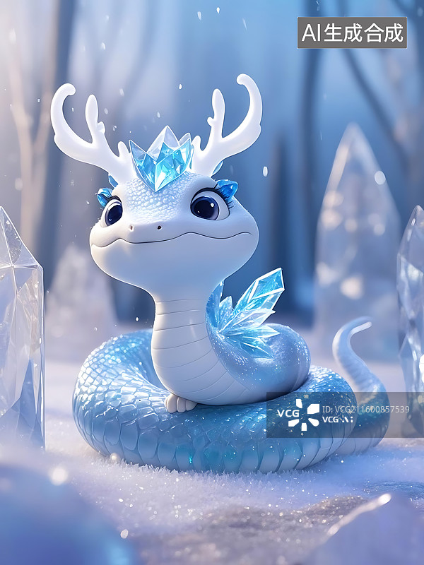 【AI数字艺术】冰晶蛇仙子冬日童话图片素材