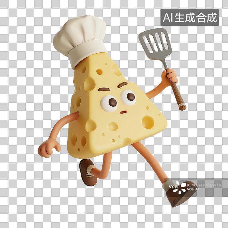 【AI数字艺术】3D渲染，卡通拟人厨师奶酪，奶酪，芝士，奶制品，烘焙原材料，促销，免抠元素图片素材