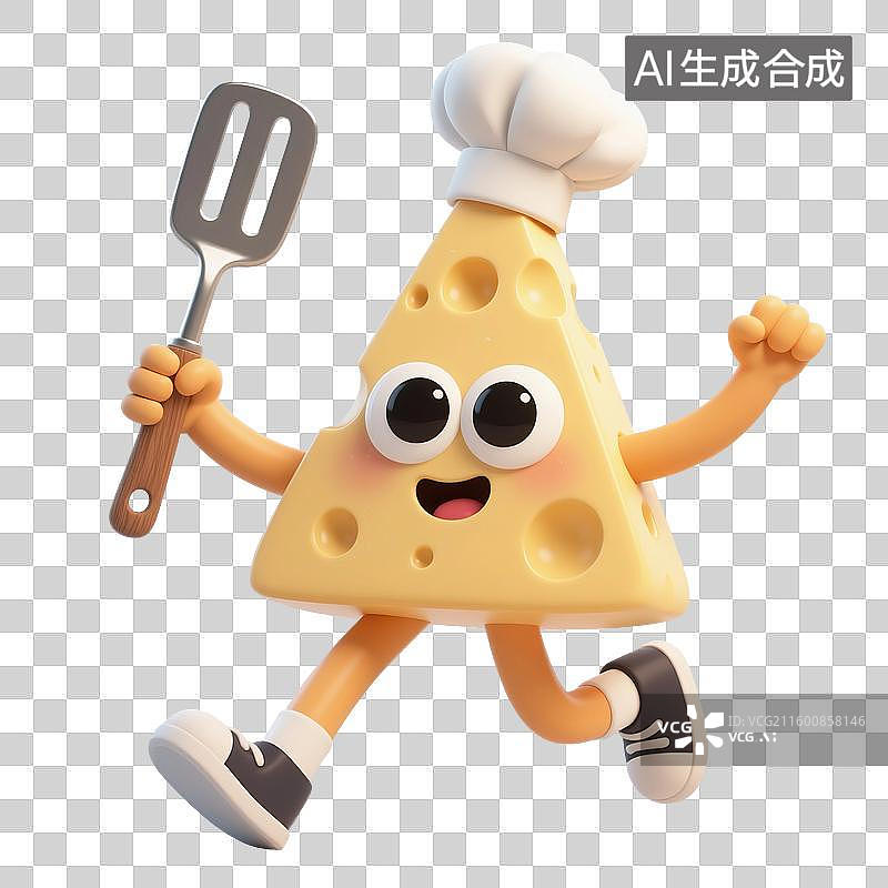 【AI数字艺术】3D渲染，卡通拟人厨师奶酪，奶酪，芝士，奶制品，烘焙原材料，促销，免抠元素图片素材