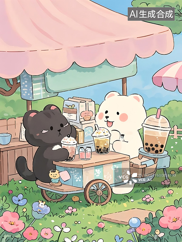 【AI数字艺术】可爱动物奶茶店图片素材