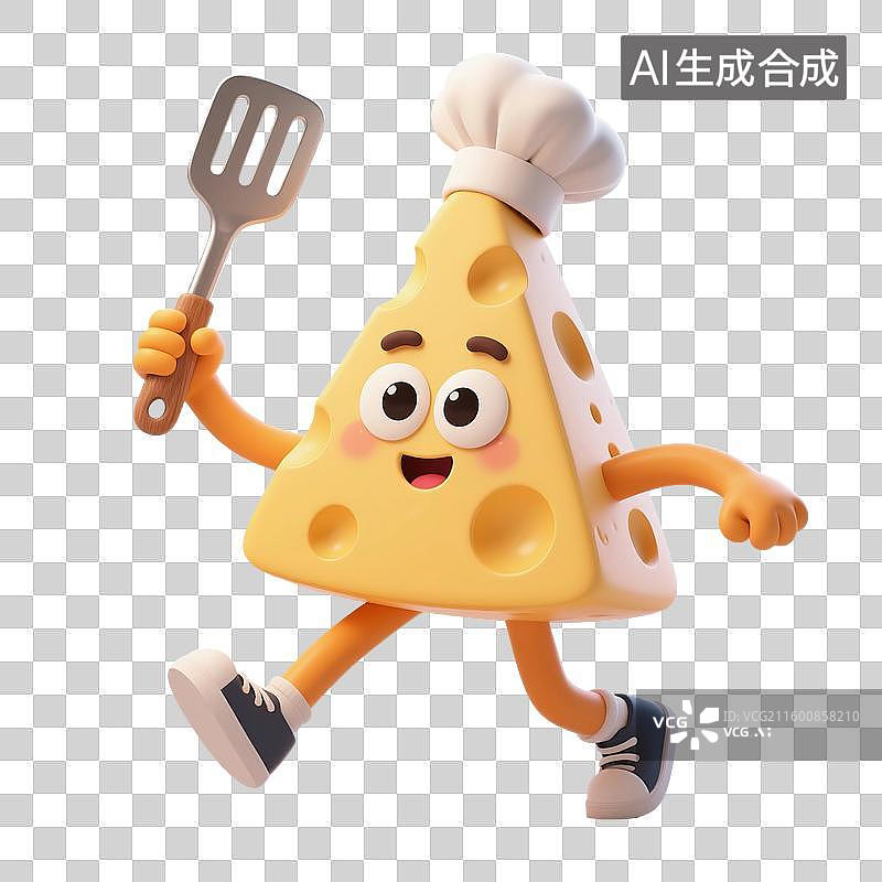 【AI数字艺术】3D渲染，卡通拟人厨师奶酪，奶酪，芝士，奶制品，烘焙原材料，促销，免抠元素图片素材