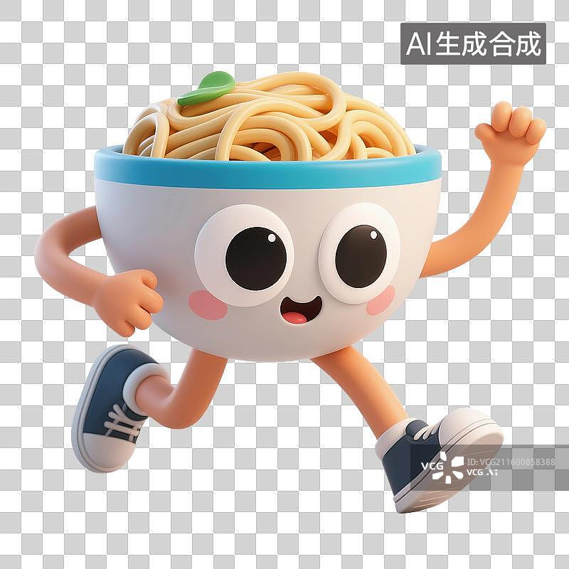 【AI数字艺术】3D渲染，卡通拟人面条，一碗挂面，面条，拉面，中国传统美食，免抠元素图片素材