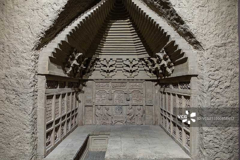 山西太原山西博物院戏曲故乡展厅生死同乐 金 侯马市晋光制药厂金代晚期砖雕墓图片素材