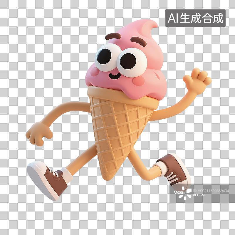 【AI数字艺术】3D渲染，拟人冰淇淋，免抠元素，夏天甜点，冷饮，甜食，美食，小吃图片素材