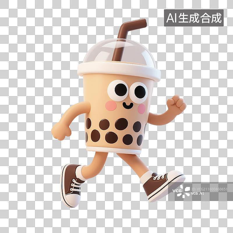 【AI数字艺术】3D渲染，卡通拟人奶茶，奶茶，珍珠奶茶，饮料，饮品，免抠元素图片素材