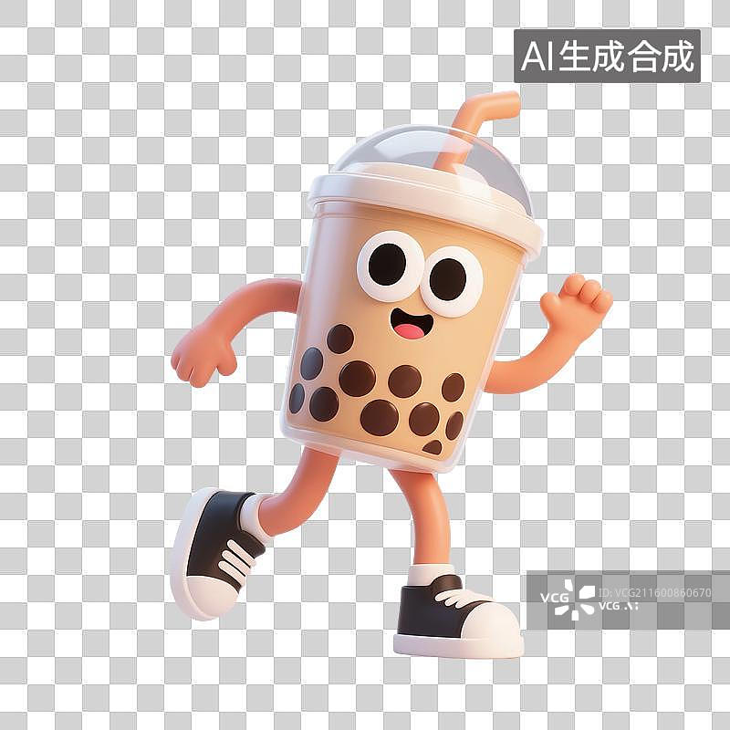 【AI数字艺术】3D渲染，卡通拟人奶茶，奶茶，珍珠奶茶，饮料，饮品，免抠元素图片素材
