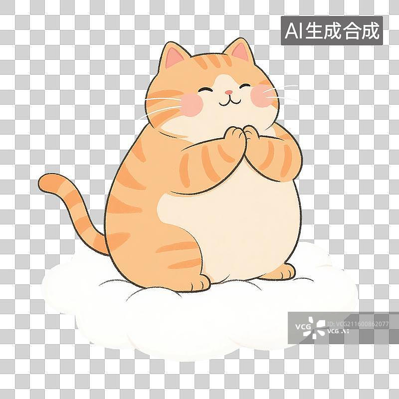 【AI数字艺术】治愈系手绘插画，双手合十，许愿的小猫，橘猫，宠物猫，佛系宠物猫，祈福，祈祷，免抠元素图片素材