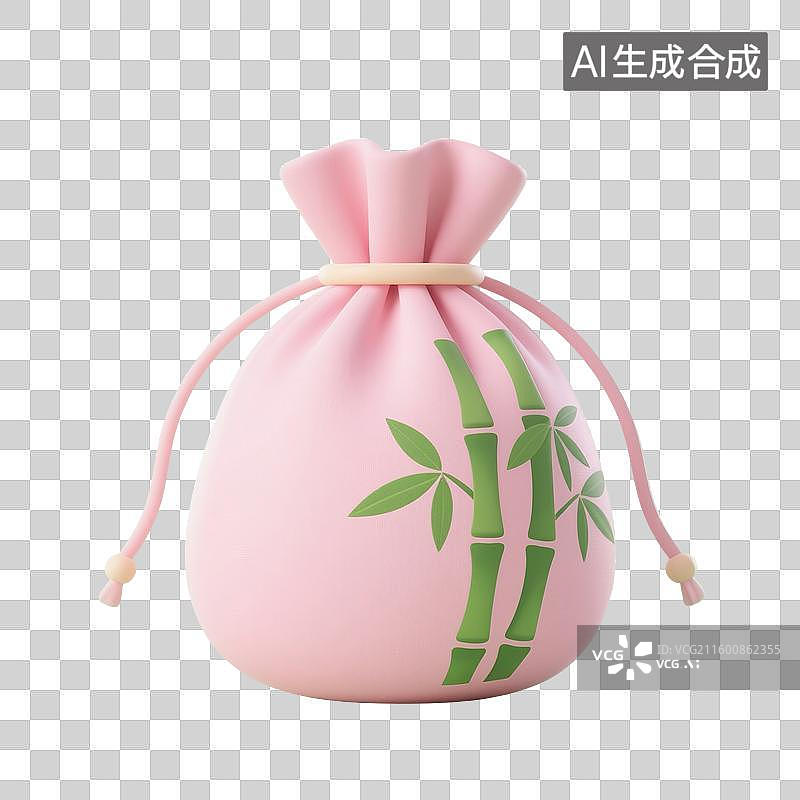 【AI数字艺术】3D渲染，国风小物件，端午节香囊，艾草香包，荷包，粉色锦缎香包锦囊挂件，免抠元素图片素材