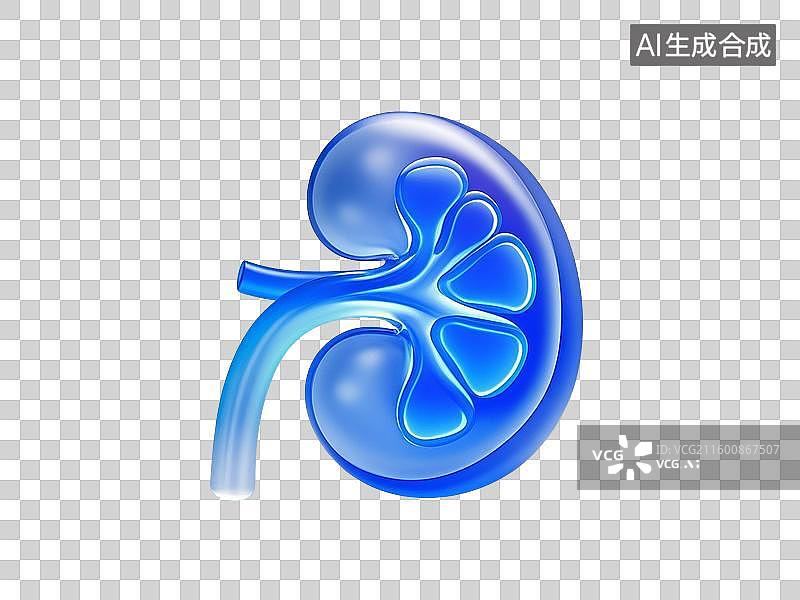 【AI数字艺术】3D渲染，磨砂玻璃质感，肾，肾脏，泌尿系统，免抠元素图片素材