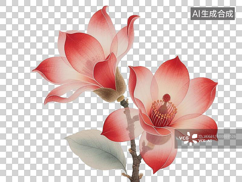 【AI数字艺术】中国风手绘插画，木棉花，木棉树，免抠元素图片素材