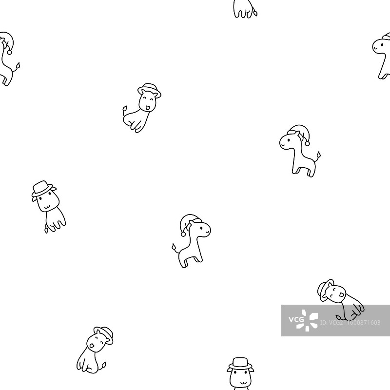 可爱的卡哇伊快乐长颈鹿填色页图片素材