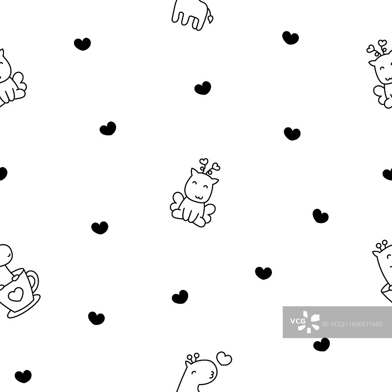 可爱的卡哇伊快乐长颈鹿着色页图片素材