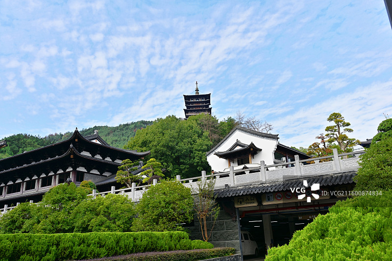 衢州开化根宫佛国仿古建筑园林外景图片素材