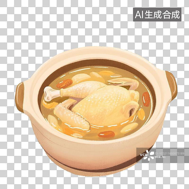 【AI数字艺术】手绘插画，家常菜，一锅鸡汤，免抠元素图片素材