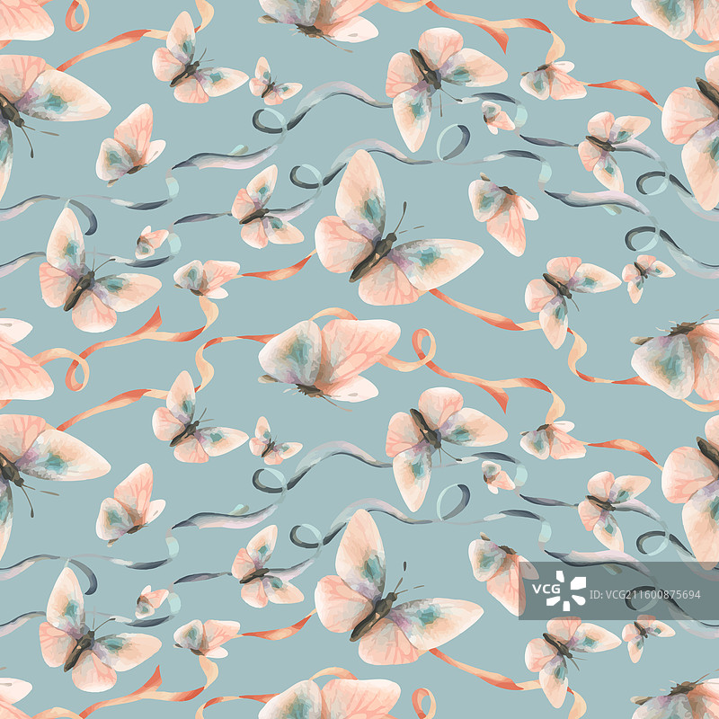 飞舞的蝴蝶缠绕着飘逸的缎带图片素材