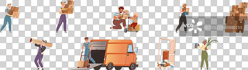 人们搬家打包新房子的场景图片素材