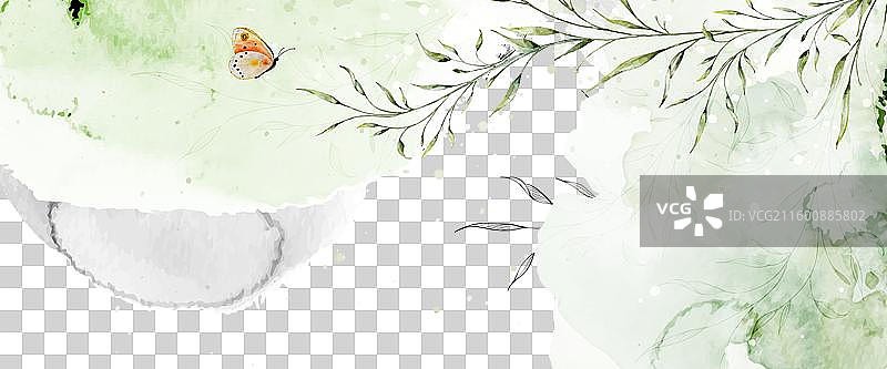 抽象水彩背景，带有植物元素图片素材