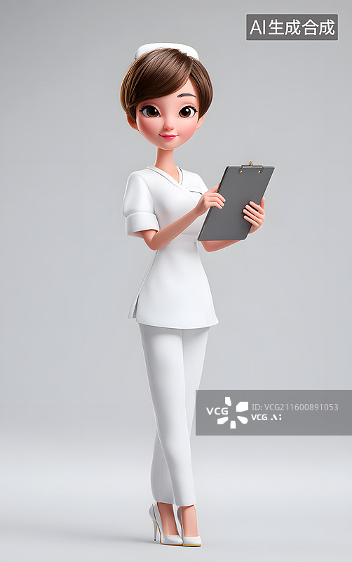 【AI数字艺术】一个白衣服护士手里拿着文件夹图片素材