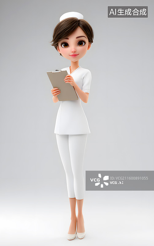 【AI数字艺术】一个白衣服护士手里拿着文件夹图片素材