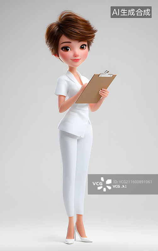 【AI数字艺术】一个白衣服护士手里拿着文件夹图片素材