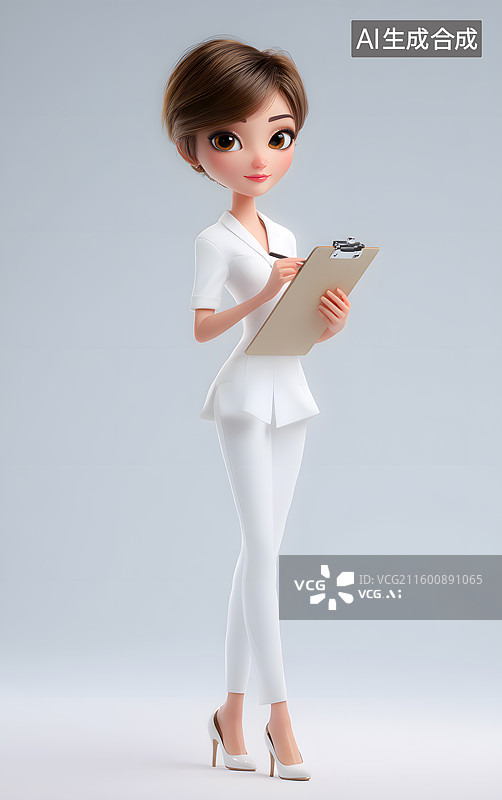 【AI数字艺术】一个白衣服护士手里拿着文件夹图片素材