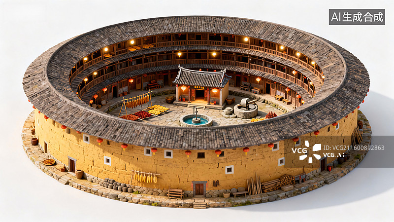 【AI数字艺术】传统客家土楼建筑模型图片素材