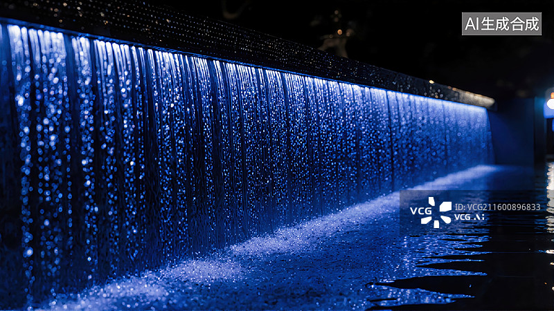 【AI数字艺术】蓝色水幕夜景图片素材