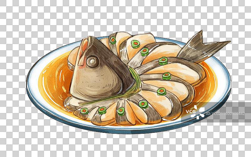 手绘水彩清蒸鲈鱼孔雀开屏免抠元素图片素材