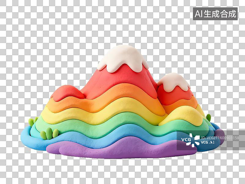 【AI数字艺术】旅游出行自然景观粘土风格彩虹色山峰造型黏土艺术图片素材