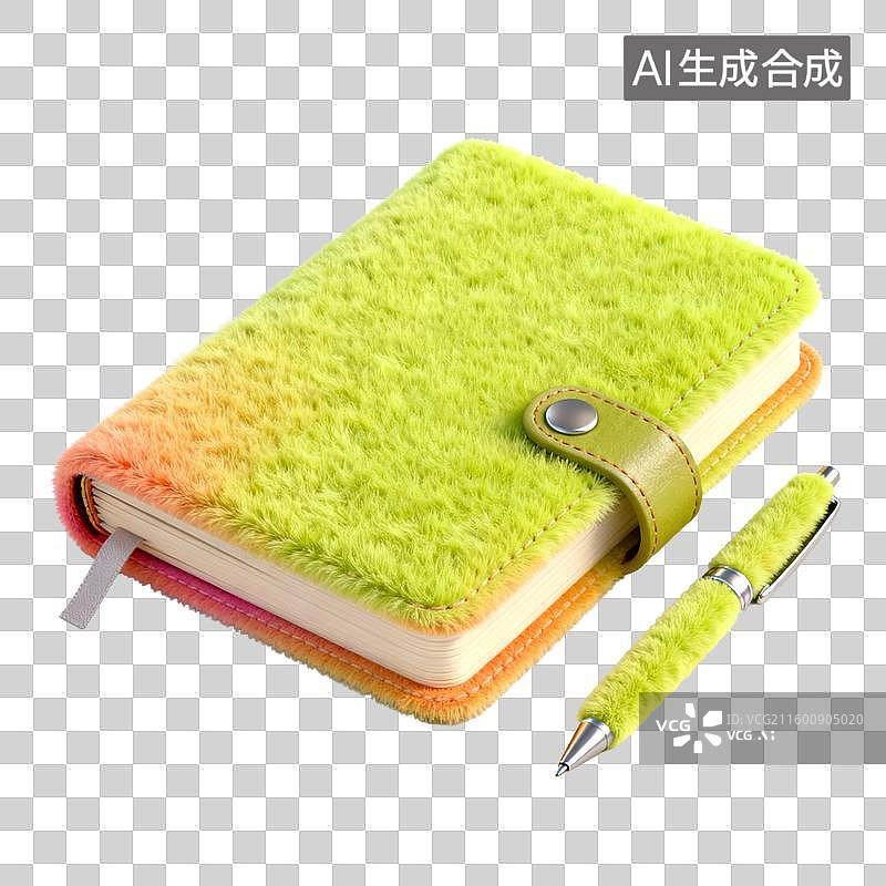 【AI数字艺术】毛绒笔记本与配套笔图片素材