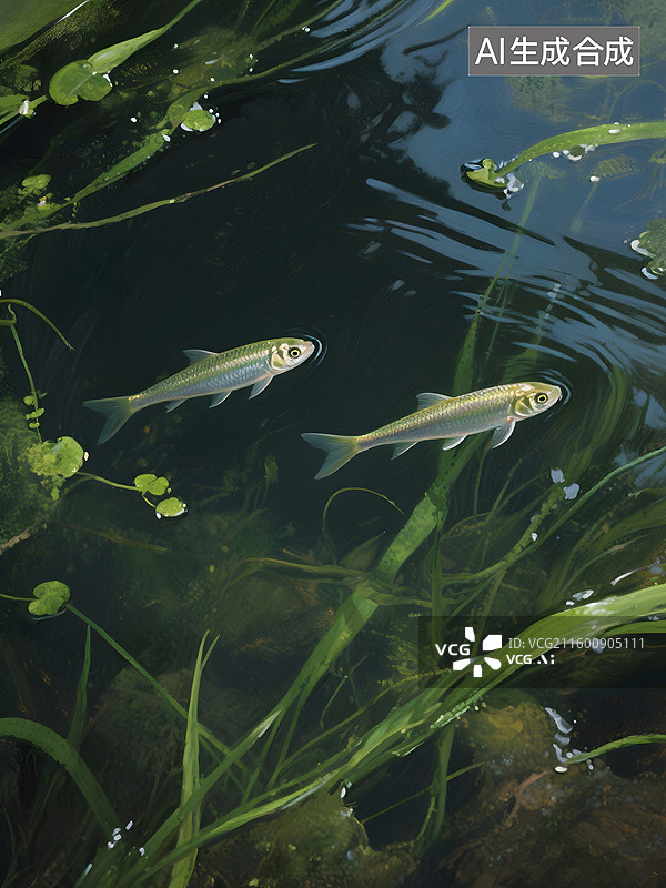 【AI数字艺术】油画风格清澈溪水与小鱼图片素材
