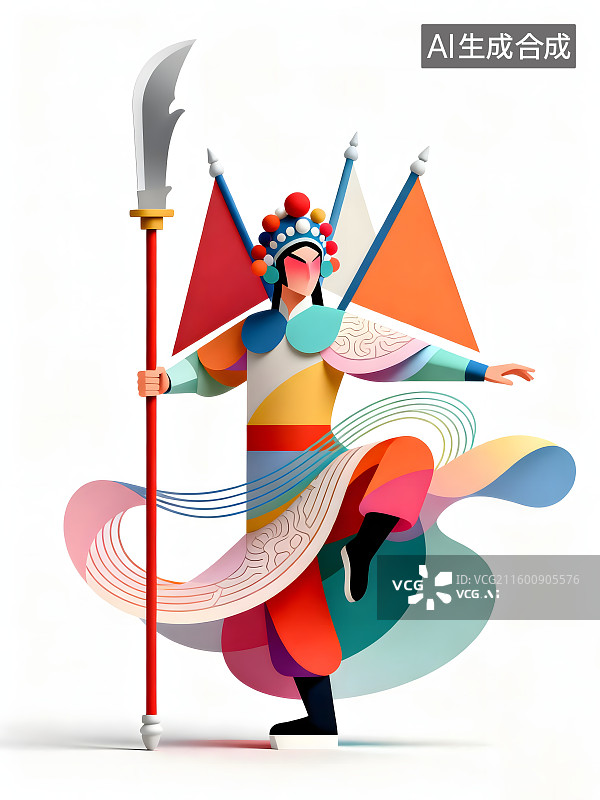 【AI数字艺术】京剧刀马旦彩色剪纸设计海报图片素材