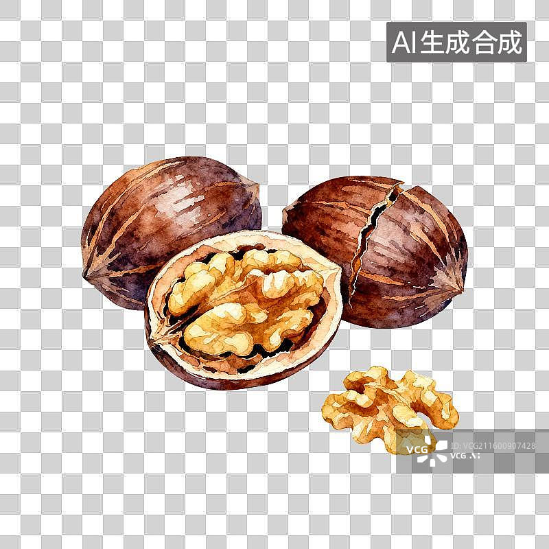 【AI数字艺术】水彩立冬核桃食物插画免抠元素图片素材