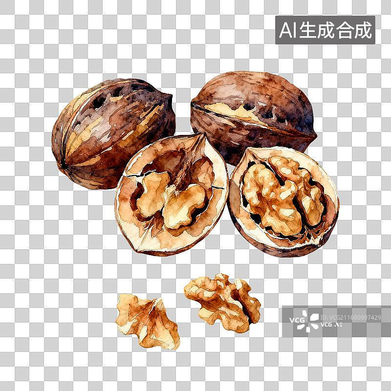 【AI数字艺术】水彩立冬核桃食物插画免抠元素图片素材