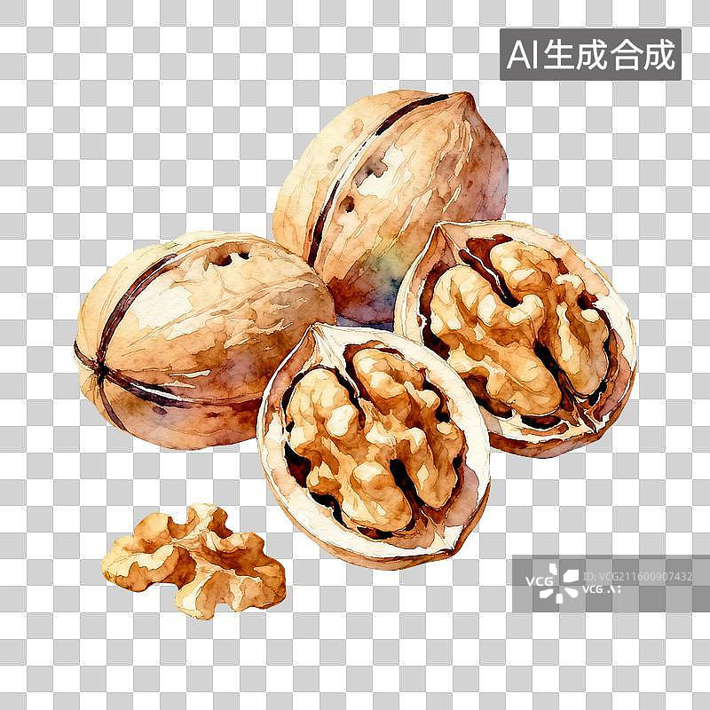 【AI数字艺术】水彩立冬核桃食物插画免抠元素图片素材