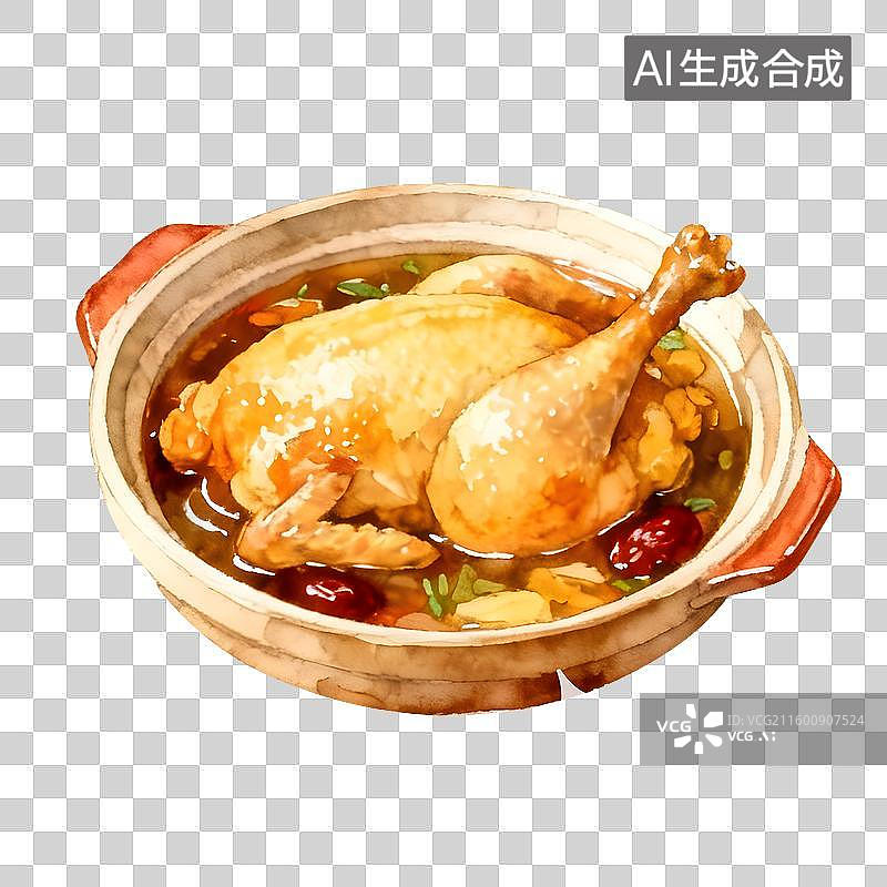【AI数字艺术】水彩立冬羊肚菌鸡汤食物插画免抠元素图片素材