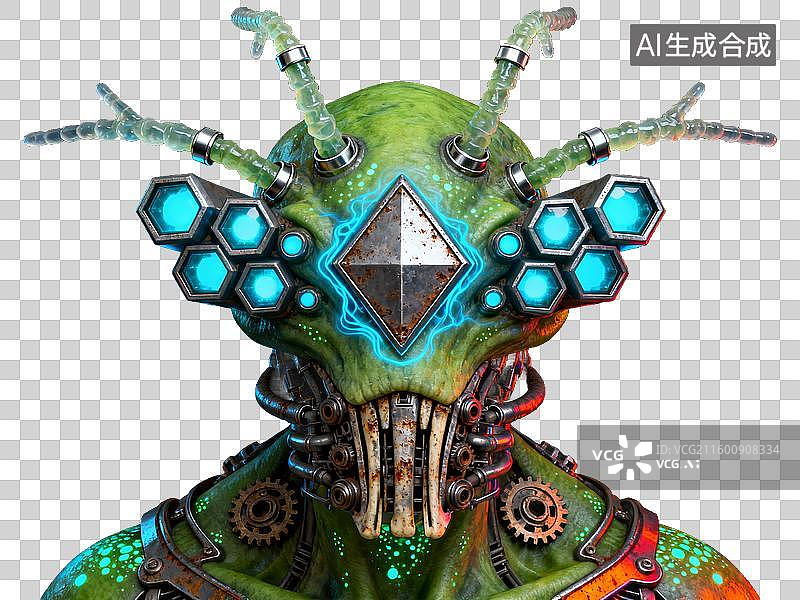 【AI数字艺术】科技科幻类绿色机械外星生物特写图片素材