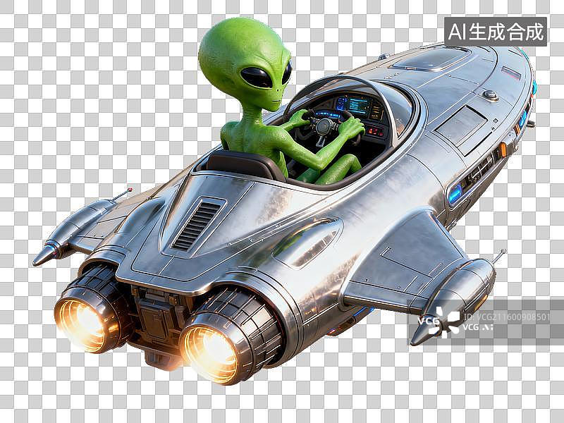 【AI数字艺术】科技科幻类绿色外星人驾驶飞船图片素材