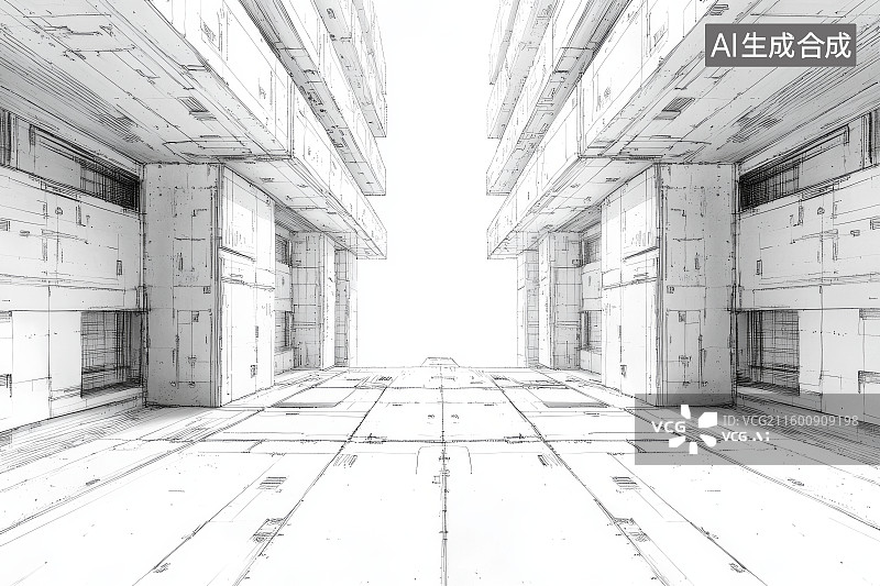 【AI数字艺术】未来建筑内部透视图图片素材